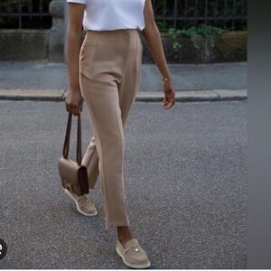 ZARA Beige High Waisted Trousers Darted Front Pleated Crop Pants Blogger Women S